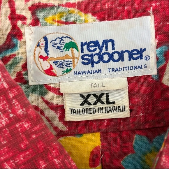Reyn Spooner Vintage Hawaiian Red Shirt Popover Flower Print Size XXL Tall - Picture 4 of 5